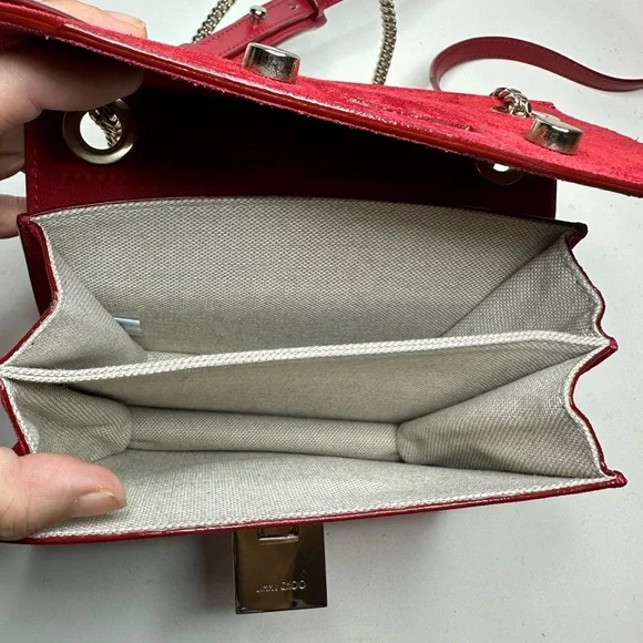 Stunning JIMMY CHOO red suede handbag with light gold hardware. NWT - Picture 5 of 12